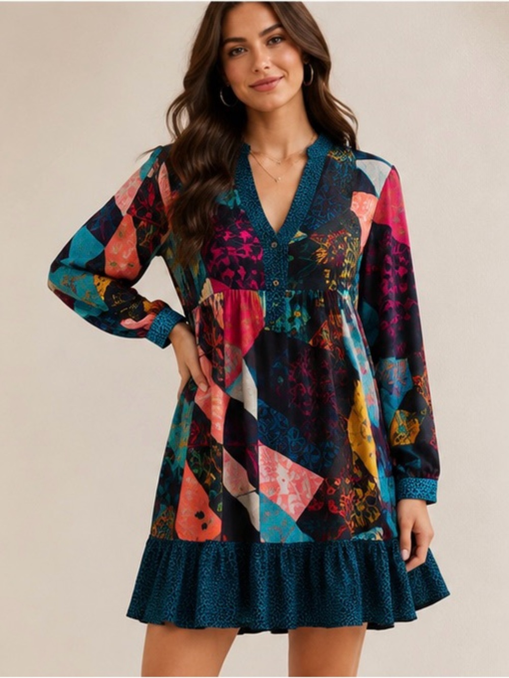 Maeve Anthropologie Colorblock Floral Ruffle Boho Dress M